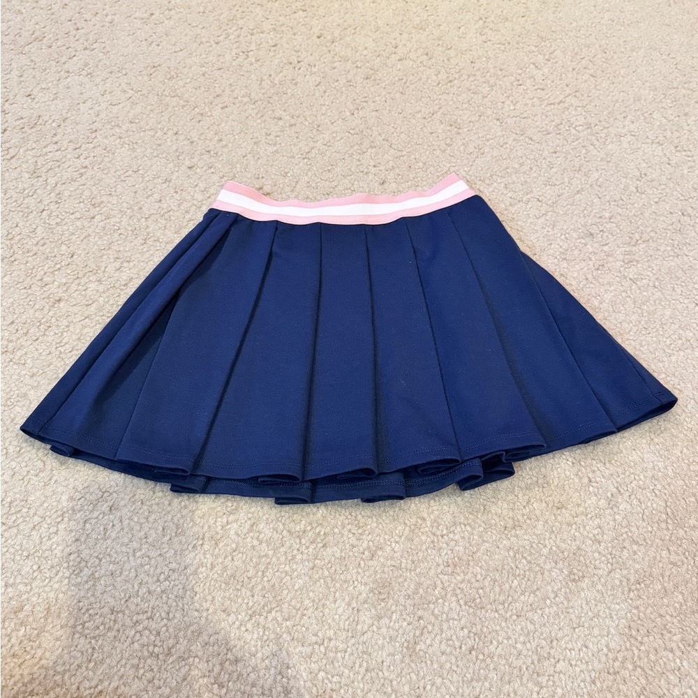 Navy Blue Pleated Skirt with Pink Waistband